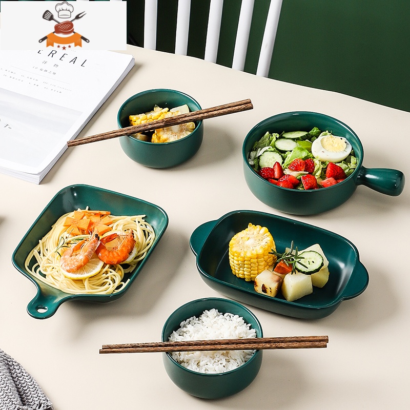 碗碟套装北欧陶瓷一人食家用学生宿舍碗盘勺筷简约网红组合餐具 敬平 一人食4件套-A款(粉红色)高清大图