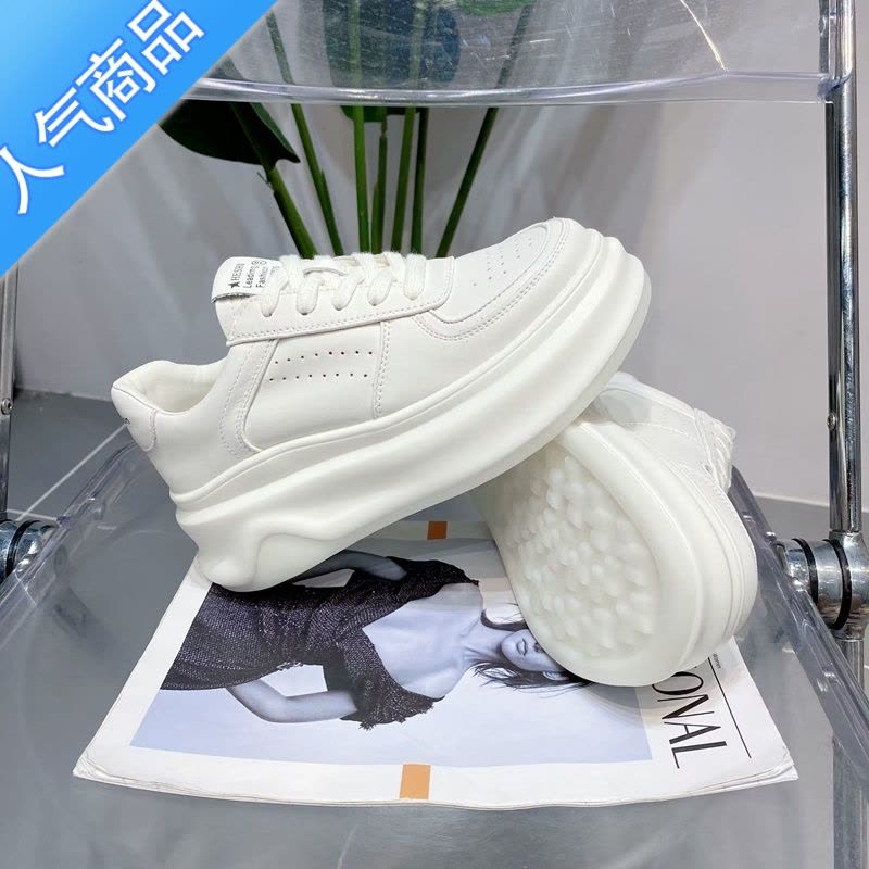 SUNTEK芭慕秀厚底小白鞋女熊猫板鞋2023秋季新款增高系带休闲运动鞋图片