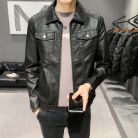 骄克雄狮(JANKELEONE)皮衣男2022春季新款时尚帅气男士PU皮夹克衫机车休闲外套男装翻领潮