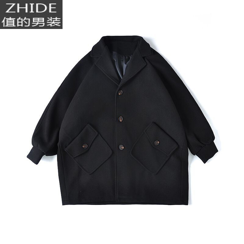 suntek英伦风毛呢外套男中长款秋冬季宽松潮牌炸街痞帅韩版情侣呢子