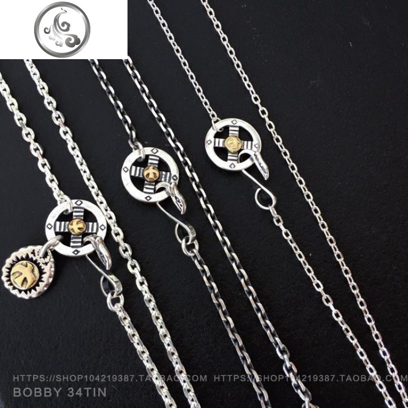 925纯银太角链高桥配链泰银做旧圆盘鹰挂钩十字链男女长项链 JiMi高清大图