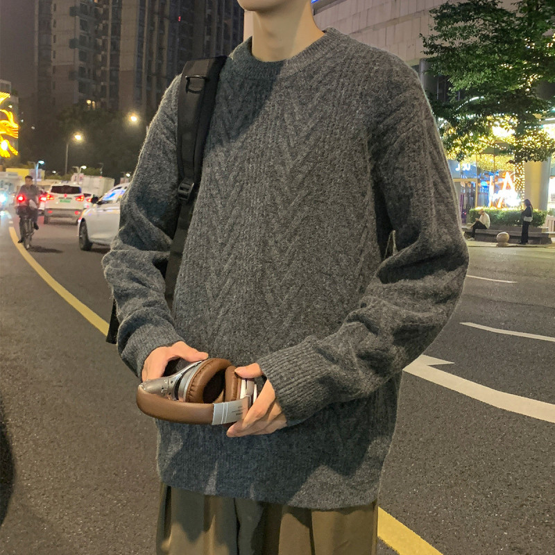 唐狮毛衣男秋冬小细节花纱毛衫宽松套头毛衣男士冬季秋季毛衣男款毛衣
