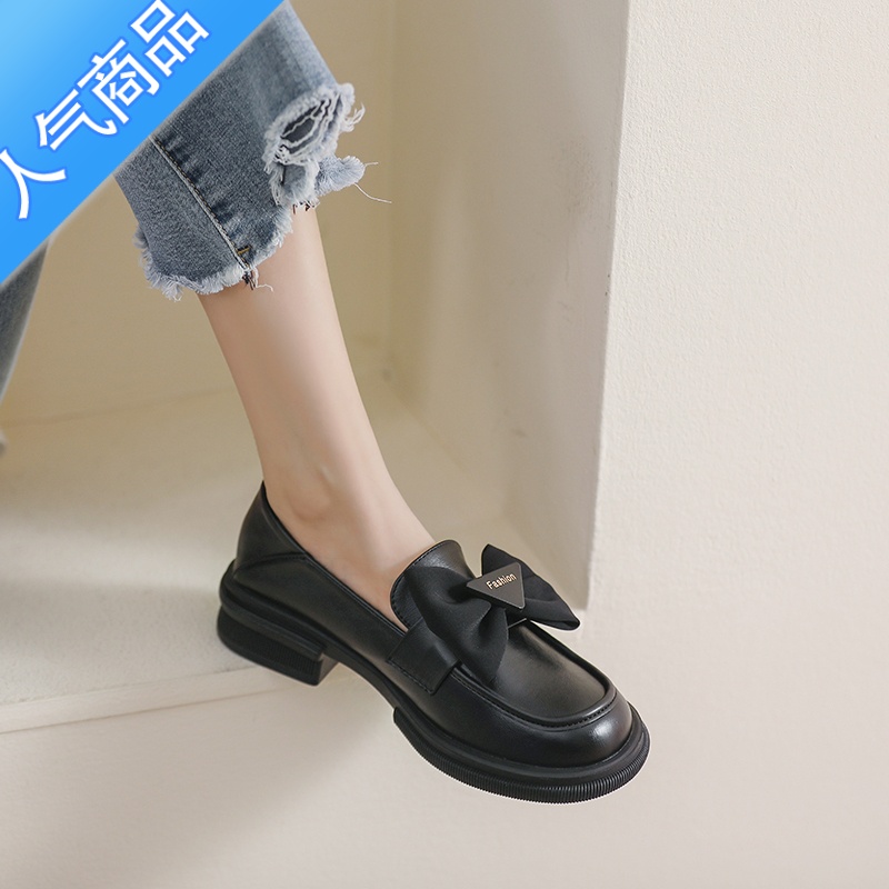 SUNTEK蝴蝶结小皮鞋女夏2023新款百搭厚底单鞋英伦乐福鞋大码女鞋41一43高清大图
