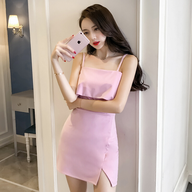 夏天连衣裙女夜店女装性感漏背带包臀小心机韩版小清新短裙子潮