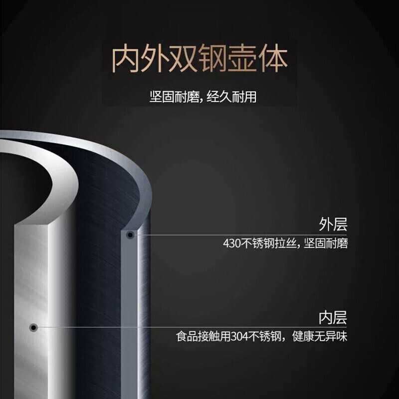 美的(Midea) 电热水壶MK-HJ1511(HJ1511a) 304不锈钢自动断电 家用无缝一体内胆烧水壶1.5L