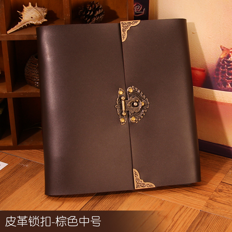 复古手工diy相册书定制纪念册影集粘贴式小本情侣创意生日 三维工匠 皮革锁扣-棕色中号+隔页纸(送锁)