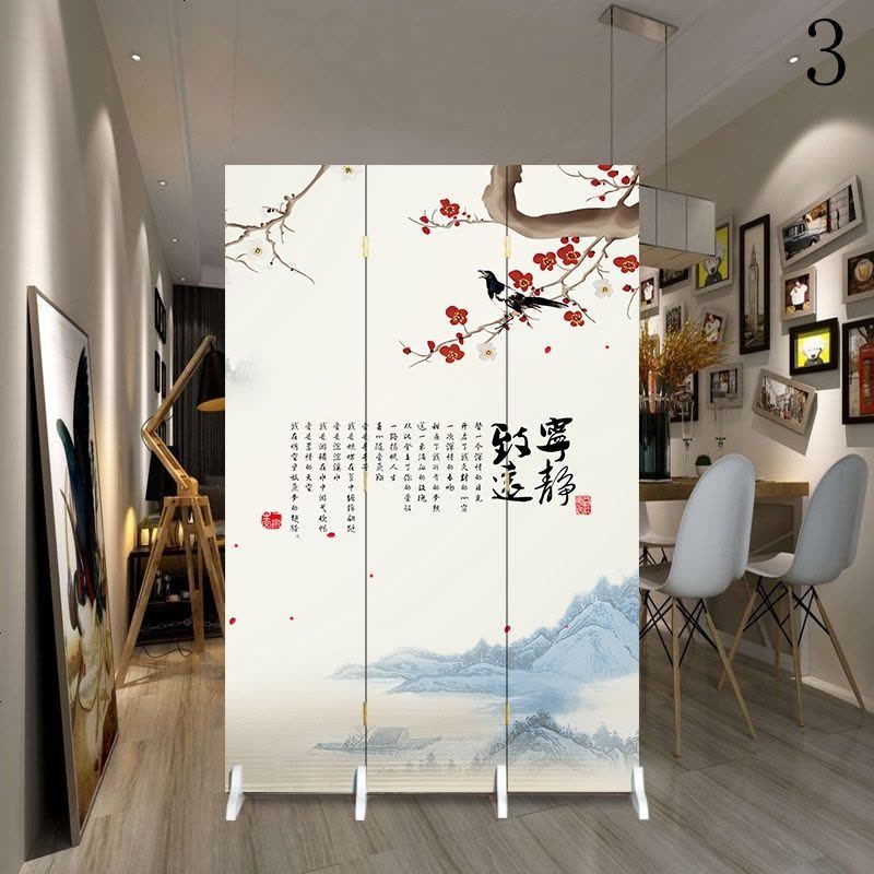 屏风装饰隔断墙客厅酒店办公室现代简约折叠中式移动风水折屏实木 防水防透(送底座) 详情页50款图案选择图片
