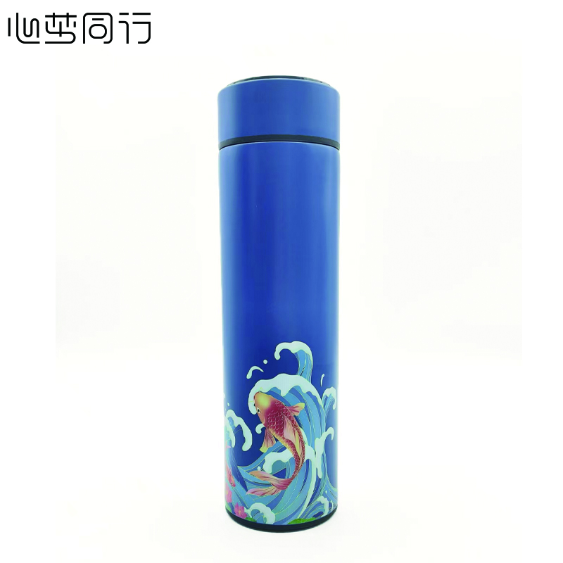 心梦同行304触摸显温锦鲤保温杯热水杯八骨黑胶锦鲤折叠伞防晒伞雨伞套装 1667/套高清大图