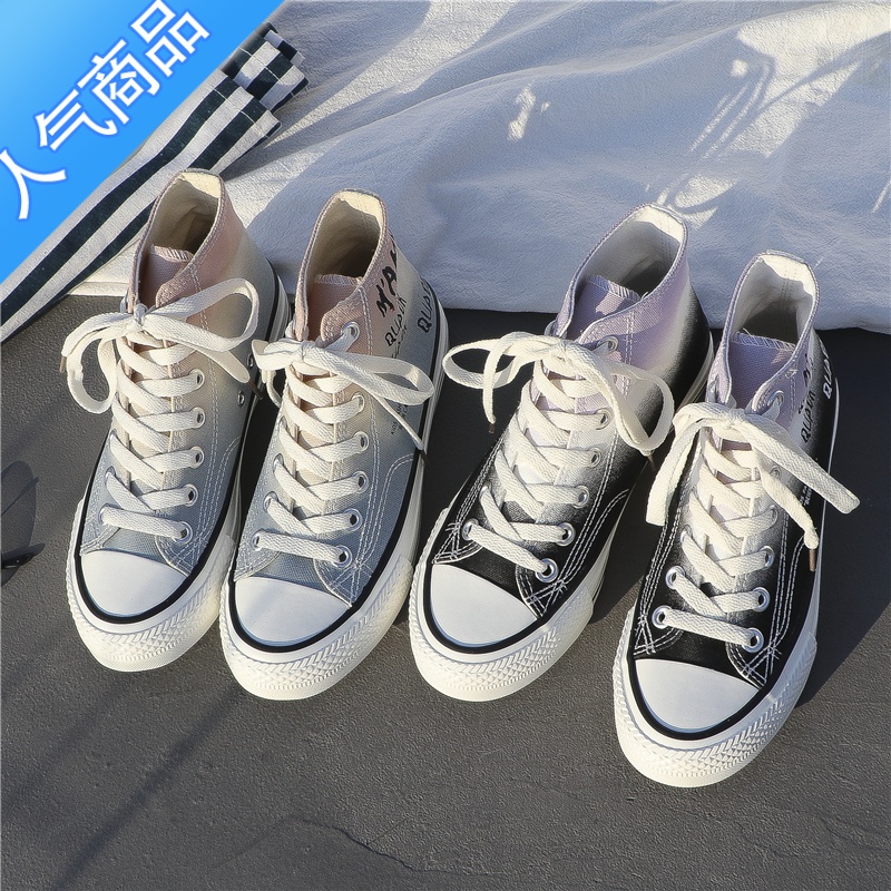 SUNTEK高帮帆布鞋女浅变ins韩版百搭新款2023原创鞋春季潮ulzzang板鞋子高清大图