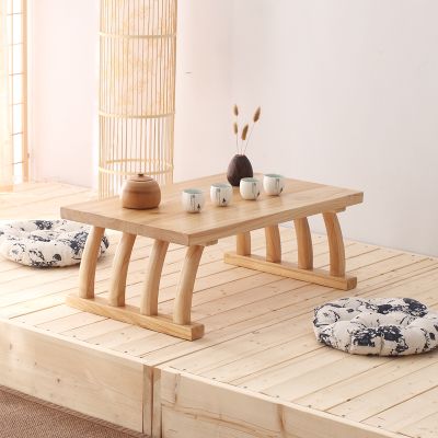 家用炕桌卧室阳台榻榻米桌子小茶几日式实木禅意飘窗桌简约矮桌子 原木色110*55*45cm
