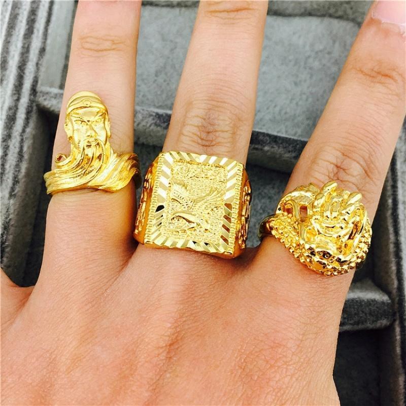 金开口貔貅关公指环镀黄金龙头男士沙金戒指可节久不色送女朋友老婆生日礼物送女朋友七夕情人节礼物