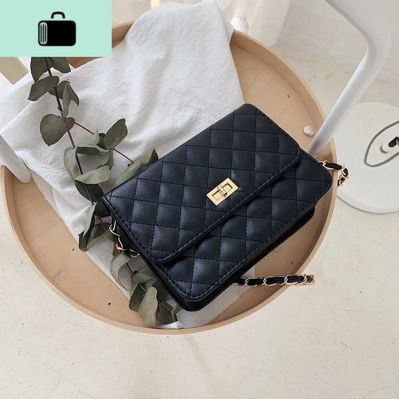 2020韩国气质chic链条小方包单肩斜挎包ins时尚百搭菱格纹包包女NEW LAKE 黑色acc女士单肩包图片