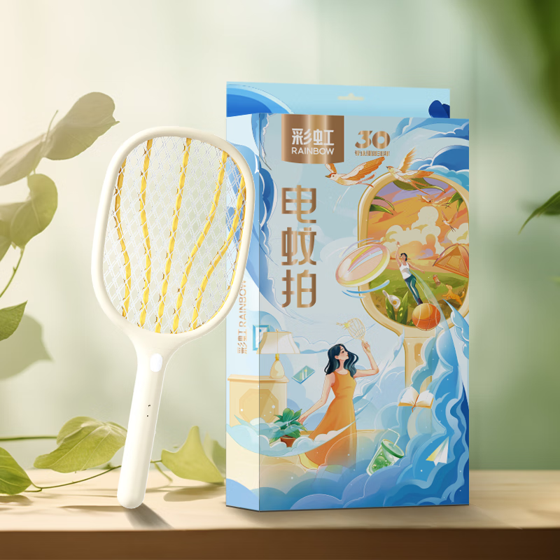 彩虹家用电蚊拍 充电式苍蝇拍 物理灭蚊T6108CH-T6108高清大图