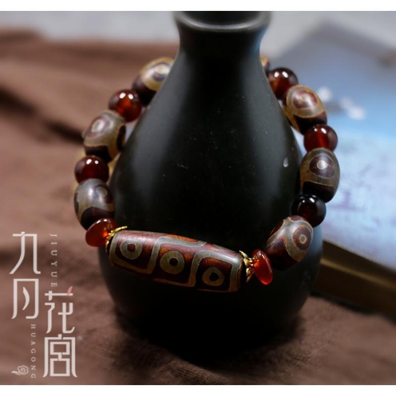 天然西藏老天珠玛瑙手串 三眼藏式民族风男士复古个性大气手链 钏送女朋友老婆生日礼物送女朋友七夕情人节礼物