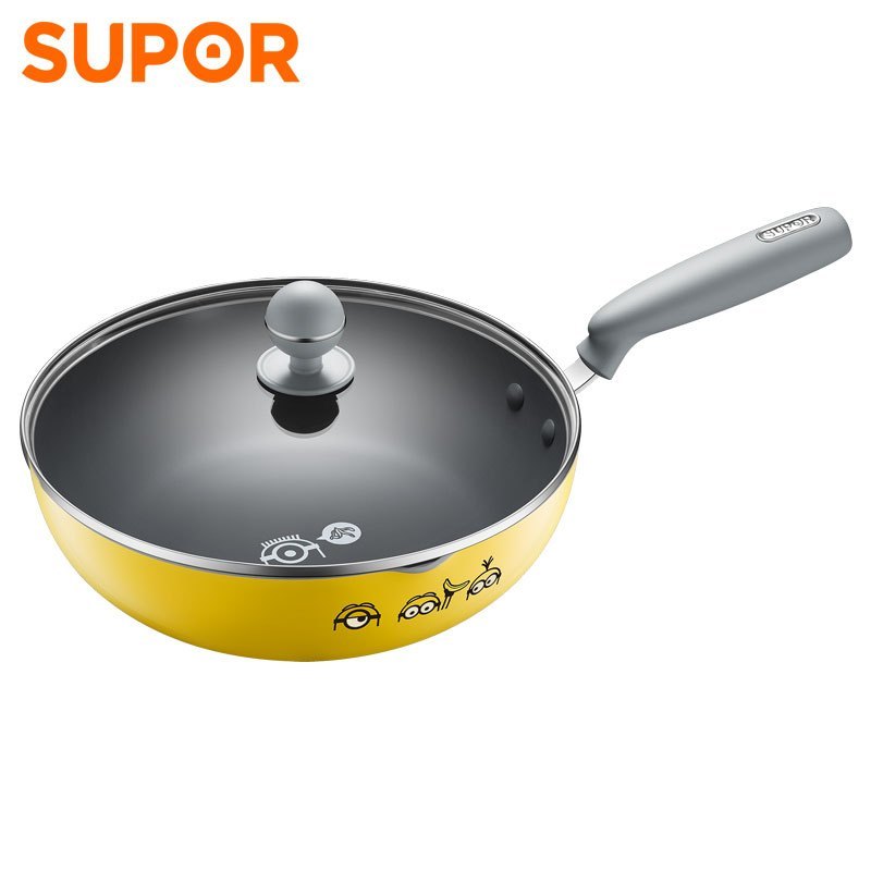 苏泊尔(SUPOR)萌趣造型不粘平底深型煎炒锅少油烟家用烹饪锅具燃气电磁炉通用28cm EJ28RCP-03送多用剪刀