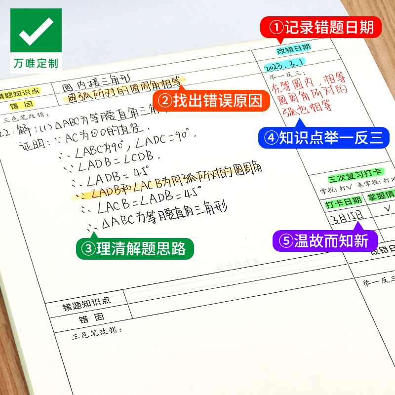 [正版]万唯定制错题本笔记本2本装数学物理化学学习笔记本子加厚简约大学初中高中生加厚错题空白本每本可记录96个错题高清大图
