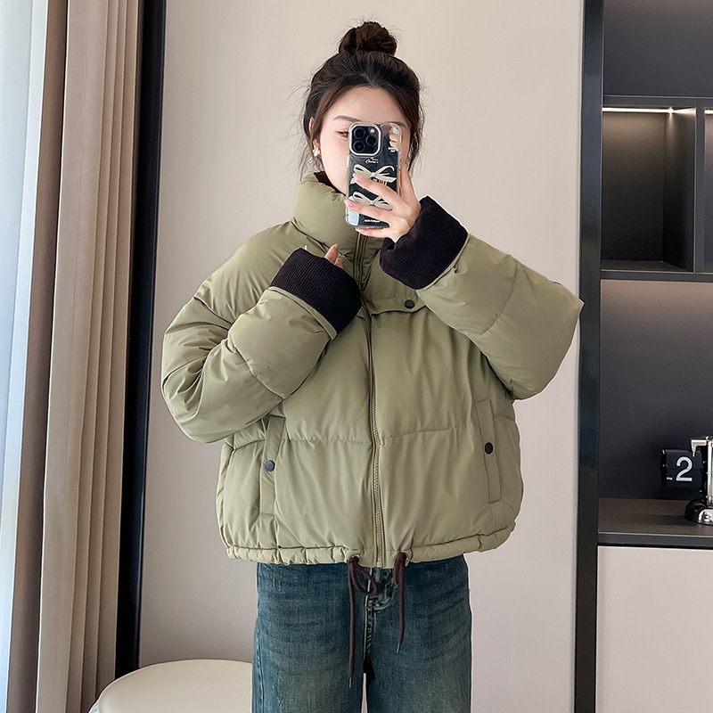 2024年新款羽绒棉服女冬季韩版宽松棉衣休闲慵懒风灯芯绒拼接外套高清大图