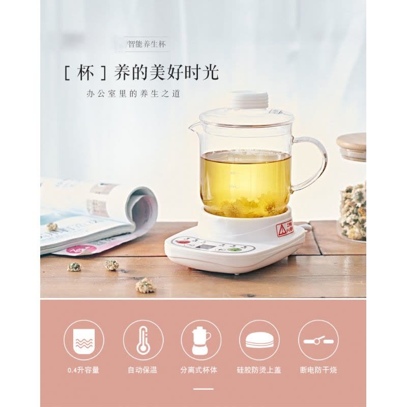 养生壶迷你0.4l办公室时光旧巷小型自动液体加热器容量全玻璃烧水壶1人用 粉色加炖盅图片