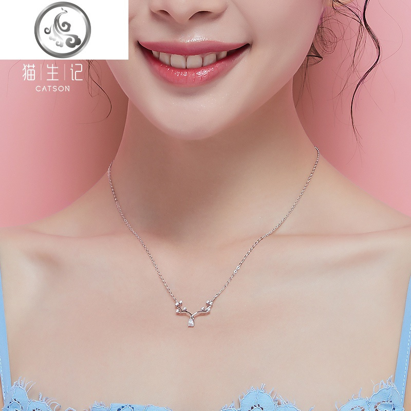 鹿项链女纯银ins简约会动的水滴吊坠树枝锁骨链一路有你圣诞 JiMi