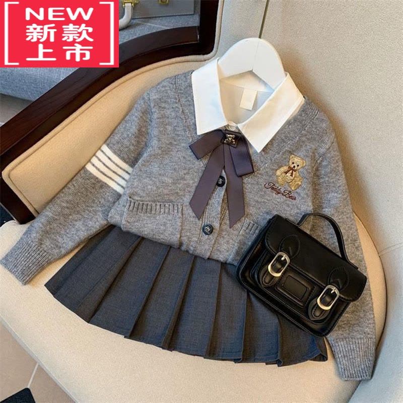 可莉允女童毛衣套装裙子2022新款儿童装学院风小女孩衣服三件套洋气时髦图片