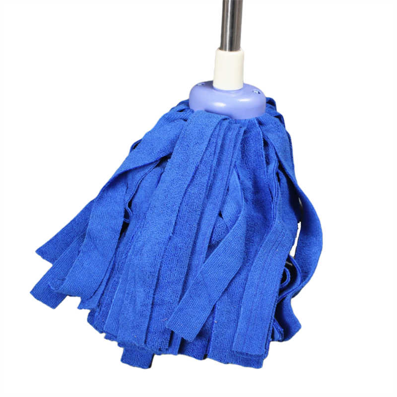 拖把家用免手洗一拖净干湿两用纯棉毛巾布吸水圆地拖布条棉布 一杆一头 蓝色