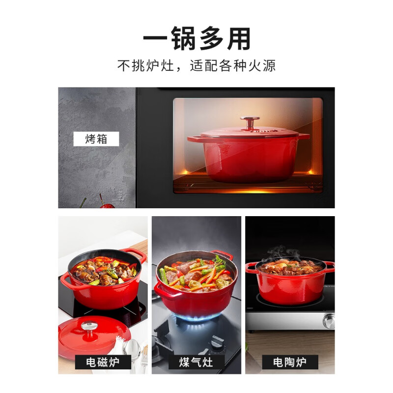双立人 德国精工珐琅铸铁锅汤锅红色砂锅小炖锅家用燃气煲汤20cm 红色口径 20cm高清大图