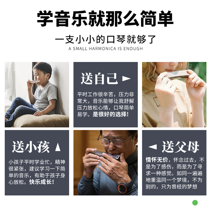 敦煌24孔绿格子口琴复音c调初学者中小学生儿童成人新手入门乐器