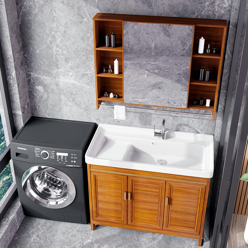 家用落地式太空铝浴室柜阳台洗手台盆柜组合卫生间洗衣柜带搓板