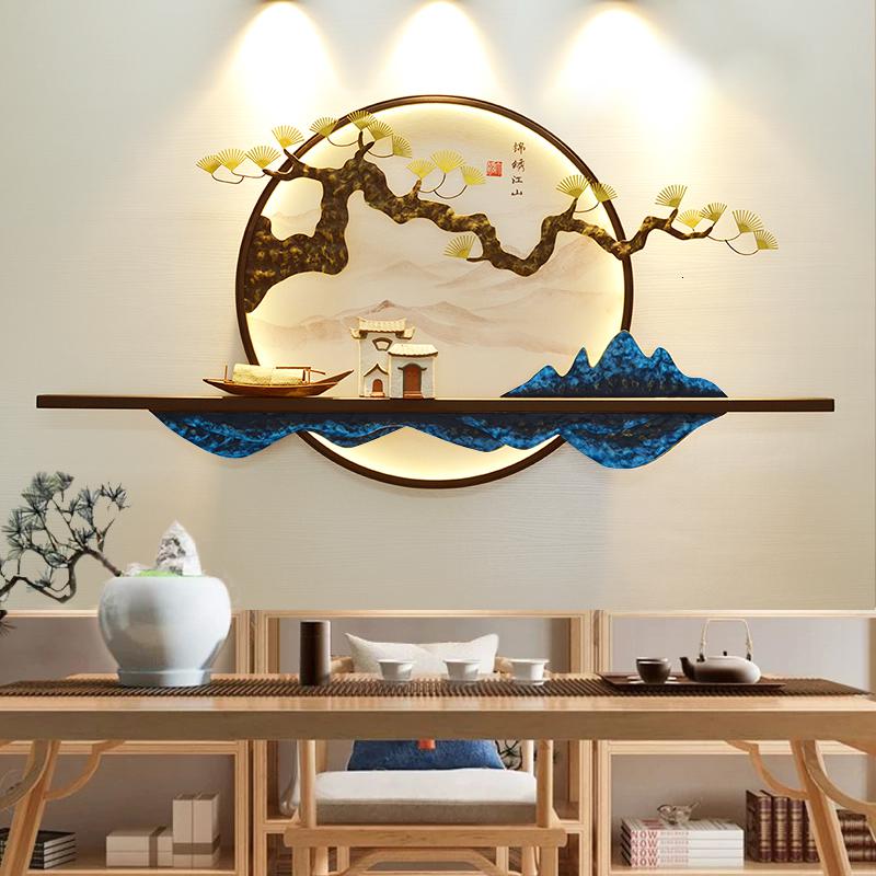 新中式客厅玄关茶室书房壁饰挂件背景墙饰山水挂画墙面创意置物架 三维工匠 镂空及其他尺寸定制款高清大图