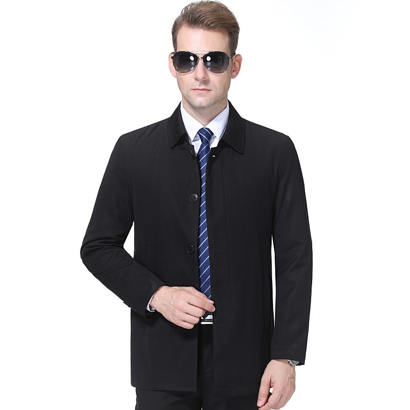 免费试穿掉皮包换2019秋季新款男士翻领中长款风衣大码上衣商务休闲男装外套风衣男反季特价_26_164 170/84A 909黑色