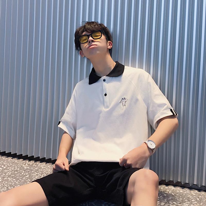 2018夏季年轻刺绣宽松短袖Polo衫翻领T恤 圆领男装体恤衫学生帅气