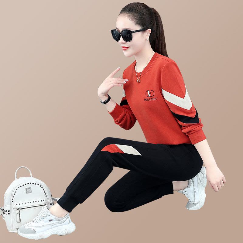 均妮均妮高端品牌卫衣套装 女春秋2022年新款时尚圆领款式韩版休闲运动装女士显瘦两件套图片