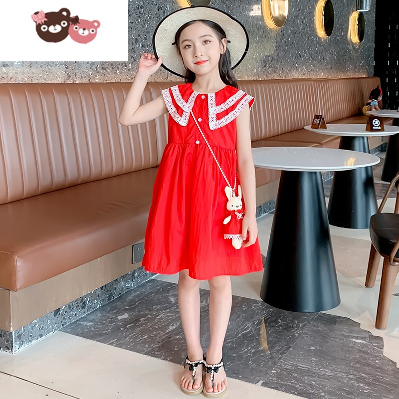 绿彩虹光女童夏装连衣裙薄款冰丝棉2022新款洋气童装公主裙女孩儿童裙子夏
