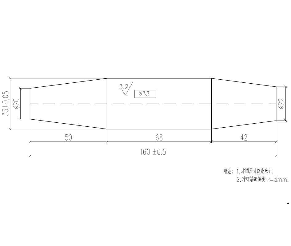 工艺冲钉 45#钢 M33*160mm 无维保 货期:2周高清大图