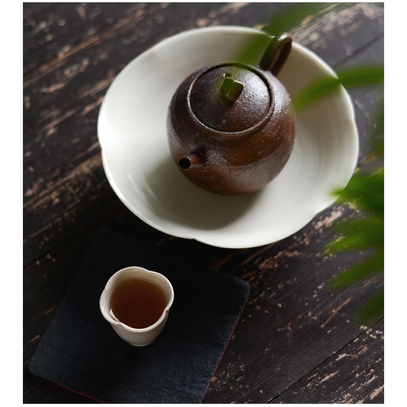 美帮汇木灰釉花口盘浅水养壶承牙白干泡盘陶瓷壶垫壶托茶点盘果盘高清大图