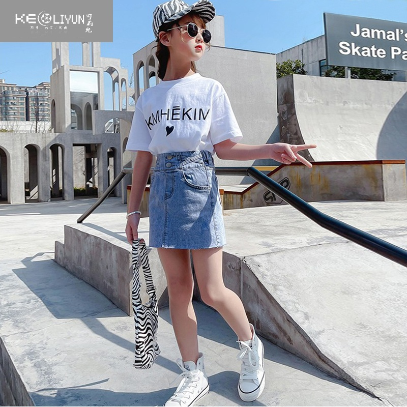 可莉允女童半身裙夏季牛仔裙薄款大童半裙中大童短裙小女孩儿童半截