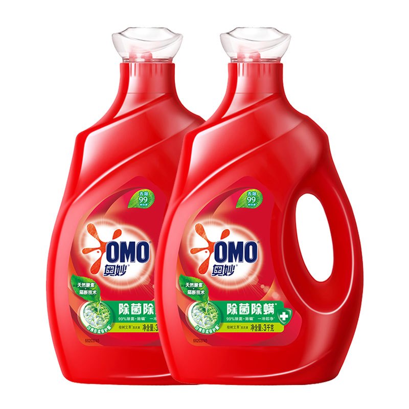 奥妙 除菌除螨洗衣液 3kg*2 浓缩天然酵素 持久留香 家庭必备组套(新老包装 随机发货)