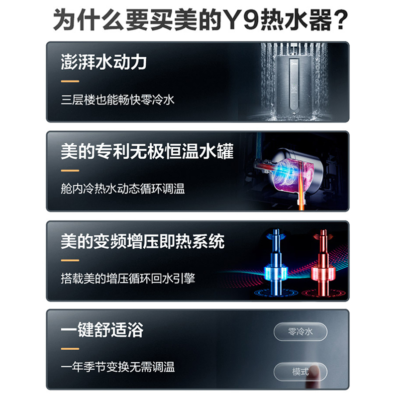 [美的智能家电]16升家用燃气热水器 JSQ30-Y9 16升 天然气 零冷水 无极恒温仓恒温无波动 双智控 多重安防