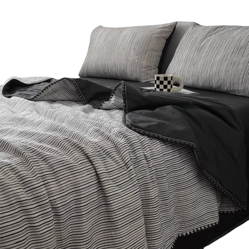 铭思沃四件套1.5米床 黑条纹 套高清大图