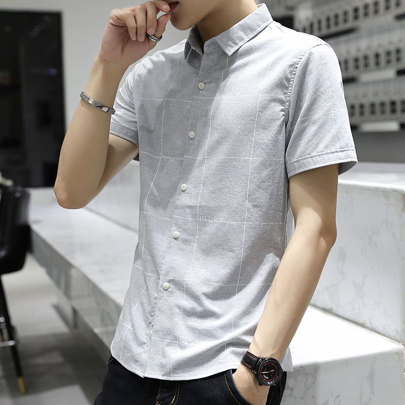 梵克公牛短袖衬衫男2020夏季新款韩版修身男士休闲衬衣常规免烫流男装