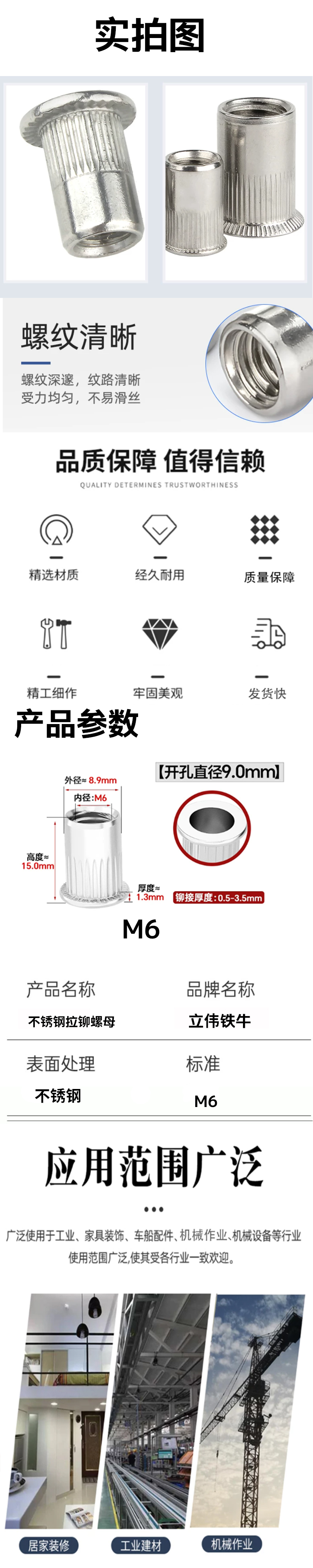 立伟铁牛不锈钢拉铆螺母 M6/个高清大图