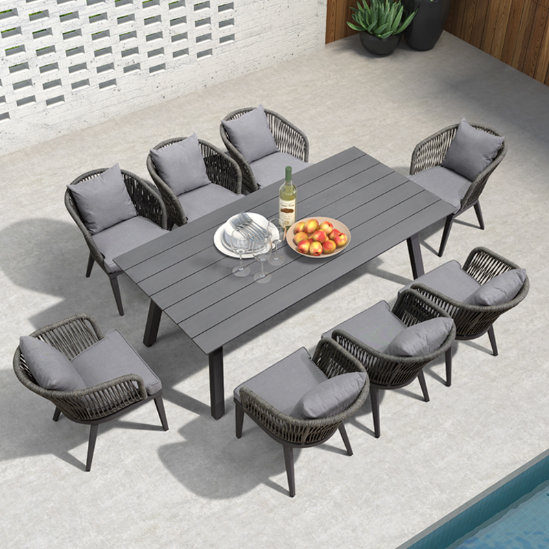 紫叶庭院桌椅组合花园露天餐桌椅室外凉台藤椅防水户外椅天台桌椅 8【椅】+1【205x98铝合金长桌】