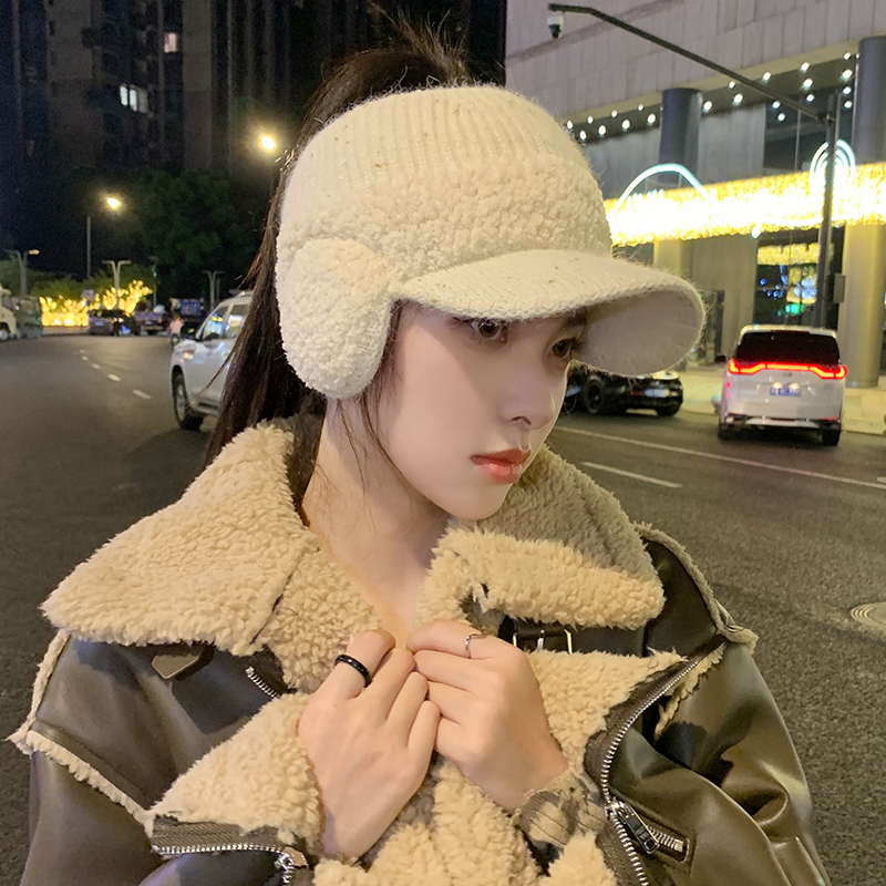啄木鸟帽子女秋冬毛线帽加厚保暖户外骑车护耳女士空顶棒球帽冬士高清大图