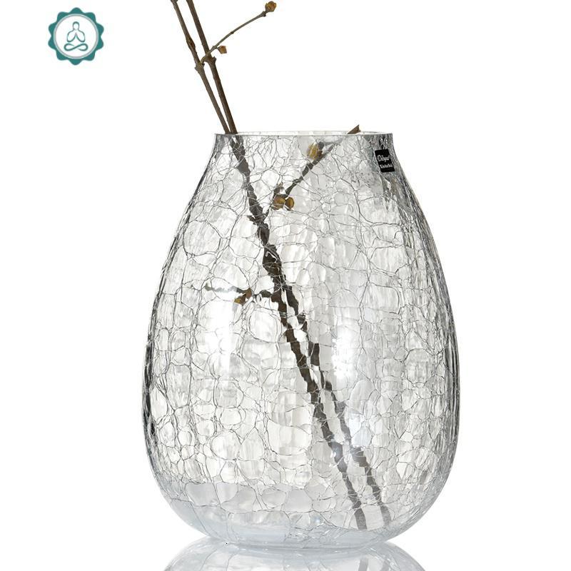 特大号轻奢琉光冰花玻璃花瓶透明花器美式家居装饰插花花瓶摆件封后u1