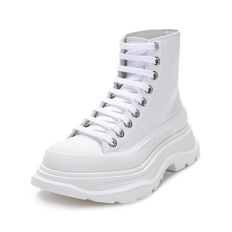 亚历山大·麦昆 alexander mcqueen 女士皮革高帮 系带运动鞋厚底鞋