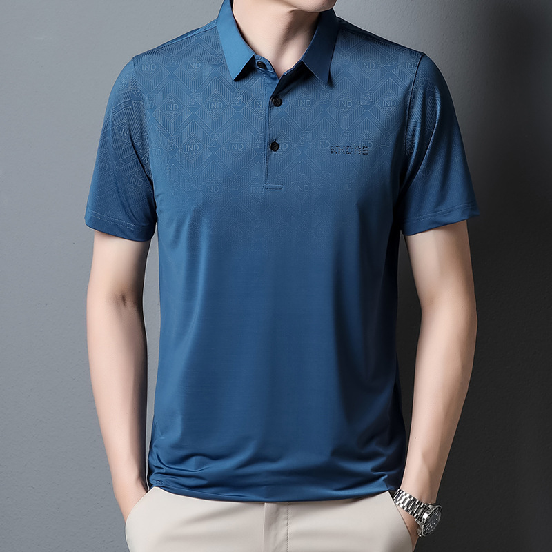 中老年短袖t恤男士夏季翻领冰丝薄款polo衫宽松休闲百搭上衣T恤男高清大图