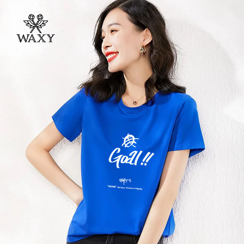 WAXYins风外穿短袖T恤女设计感字母印花创意高档官方潮流体恤全棉