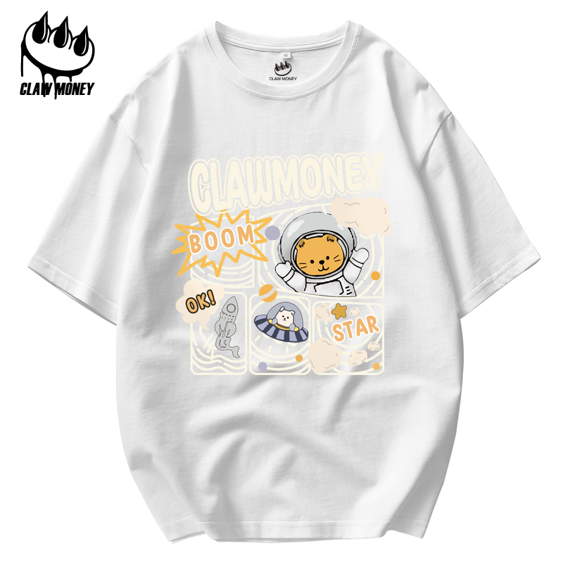Claw money 短袖T恤男2022夏新品纯棉男士短袖上衣情侣印花男装