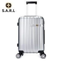 S.A.R.L瑞士拉杆箱 可放15.6英寸 手提电脑包拉链静音万向轮旅行箱 男女密码锁箱PC+ABS 银色24寸