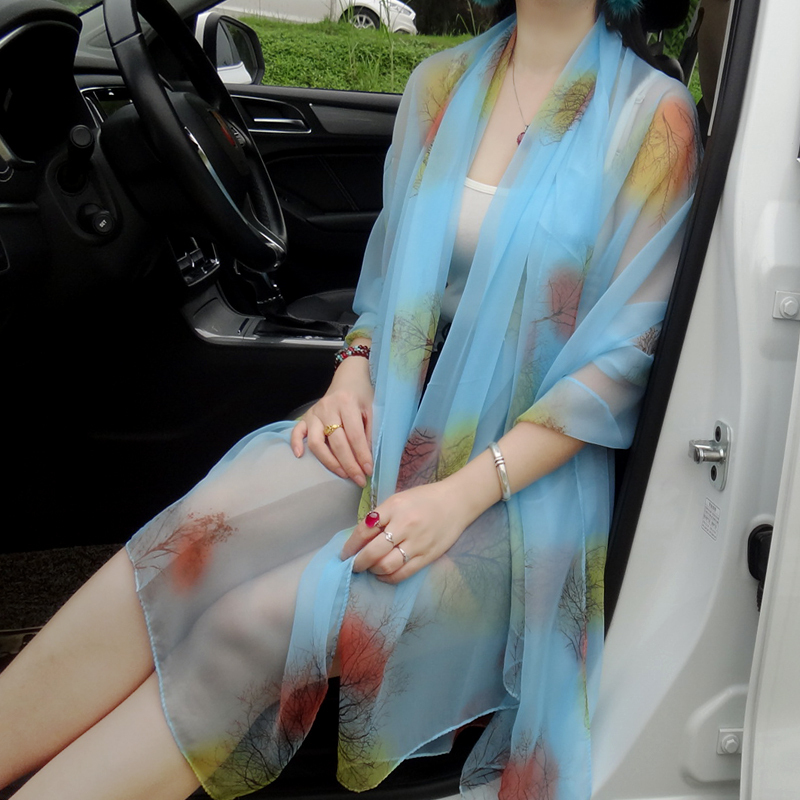 盛世尼曼韩版女夏防晒丝巾超薄冰丝花朵大披肩跳舞纱巾百搭雪纺围脖